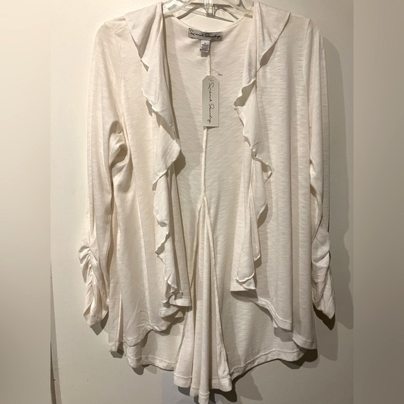 French Laundry Cream Lightweight Ruffle Cardigan Large - Picture 1 of 10